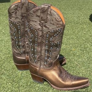 FRYE F955 Studded Brown Leather Western Cowboy Biker Boots Women's 6M